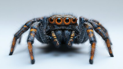 Fototapeta premium A spider with multiple eyes and a Halloween mask, 3D rendering, realistic texture, isolated on white background