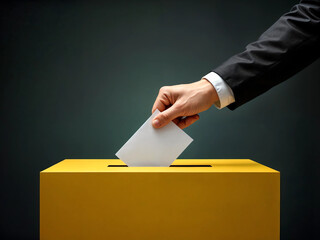 Man casting a vote in an election using a ballot box.