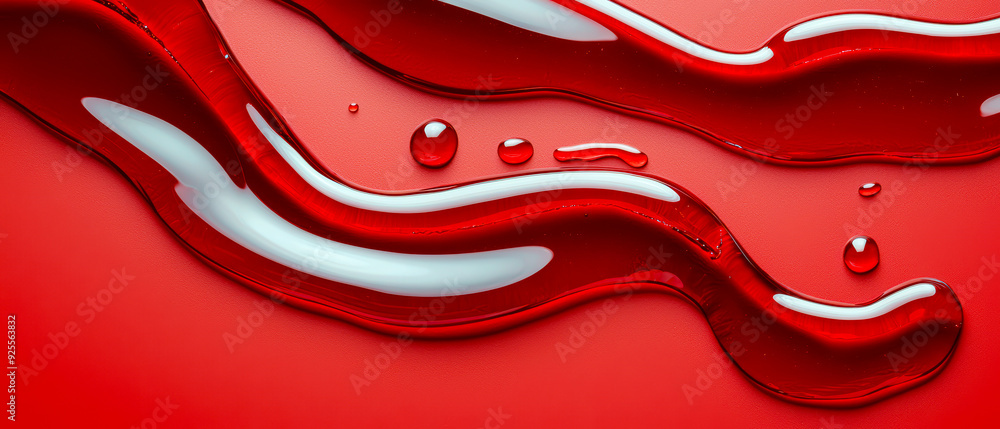 Poster a smooth flow of red liquid glistens on a sleek surface, creating an elegant and vibrant visual text