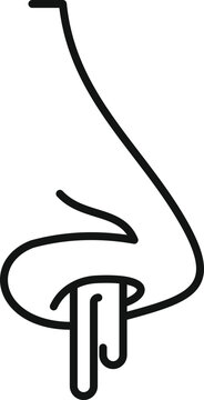 recommend clip art: Simple line art icon of a human nose having a runny nose, indicating illness or allergy