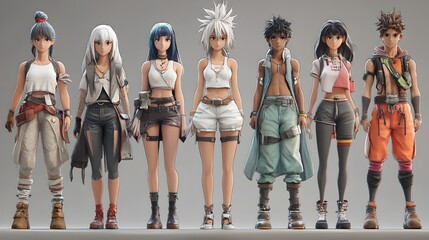 Fototapeta premium Captivating 3D Anime Inspired with Diverse Character Designs