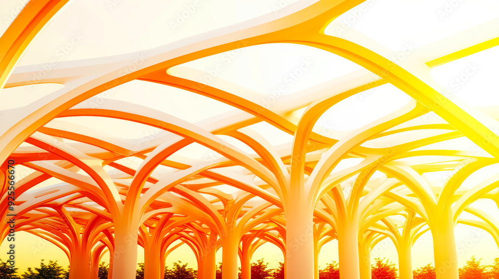 Poster Modern architecture featuring elegant arches and bright light, creating a warm and inviting atmosphere in a spacious setting.