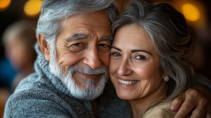 A cheerful elderly couple taking a dance class together, learning new steps and enjoying the music and the company of other seniors.