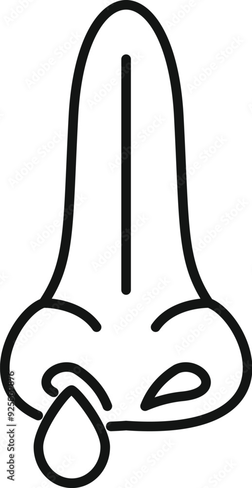 Poster simple outline icon of a human nose having a runny nose with a drop falling down