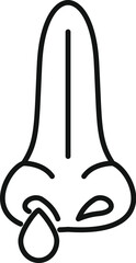 Simple outline icon of a human nose having a runny nose with a drop falling down