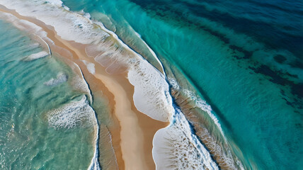 Obraz premium pristine, turquoise ocean with white sandy beaches, capturing the vibrant colors and textures of the water and shoreline in high detail