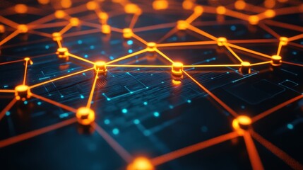Obraz premium A 3D rendering of a global virtual server network with interconnected nodes and glowing connections.