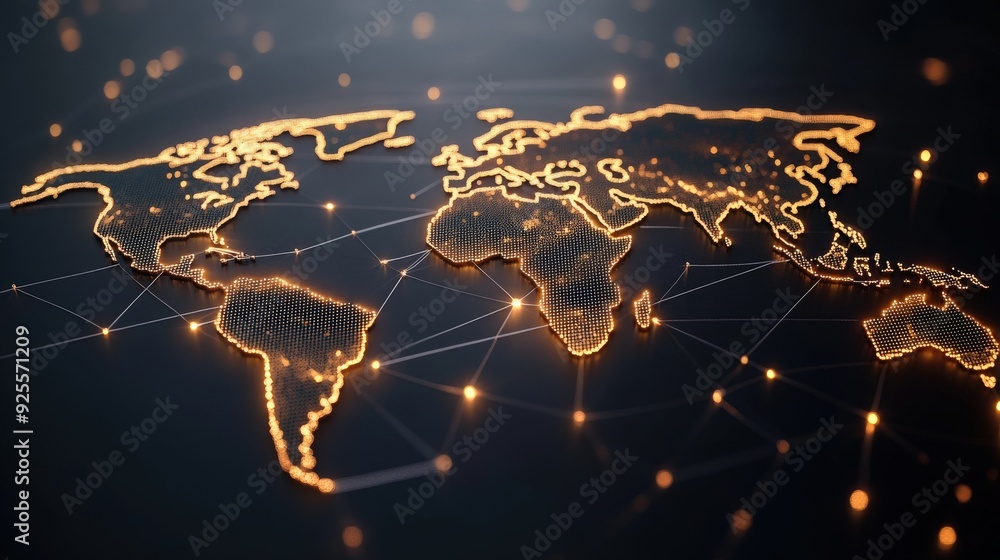 Aufkleber a 3d rendering of a world map with highlighted continents, symbolizing international trade routes.