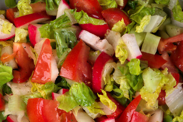 Salat mir Tomaten, Radieschen, Paprika und Zwiebel