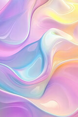 Naklejka premium Abstract 3d wavy smooth background. Rainbow pastel color palette. Liquid texture of waves and underflows