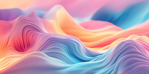 Abstract 3d wavy smooth background. Rainbow pastel color palette. Liquid texture of waves and underflows