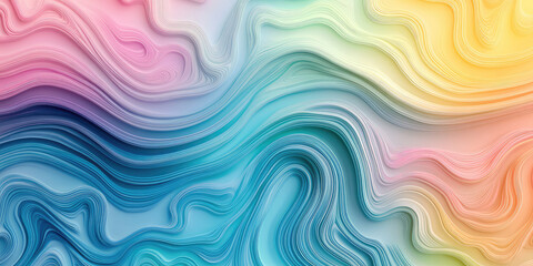 Fototapeta premium Abstract 3d wavy smooth background. Rainbow pastel color palette. Liquid texture of waves and underflows