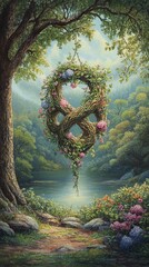 Naklejka premium Endless Knot Nature's Embrace Buddhism Religion Spiritual Symbol