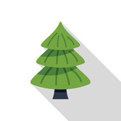 Green stylized christmas tree with a long shadow on a white background