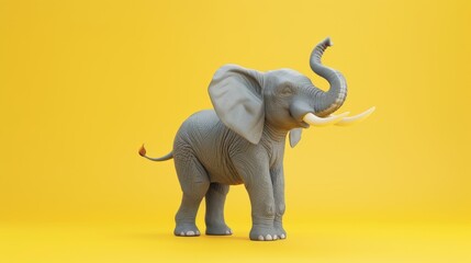 A gray elephant standing on a yellow background. The elephant is looking at the camera. The image has a bright and cheerful mood