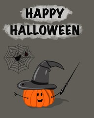 happy halloween postcard with pumpkin