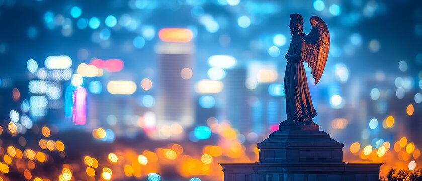 Angel Moroni City Skyline Mormonism LDS Church Religion Spiritual Symbol