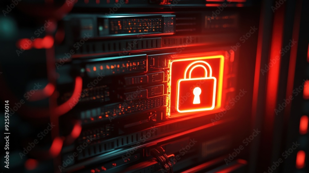 Aufkleber a close-up of a server rack with a glowing padlock icon, symbolizing the security measures in cloud 