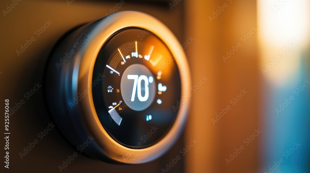Poster a close-up of a smart thermostat, symbolizing the integration of iot in everyday life.