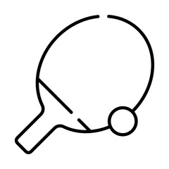 Table tennis, ping pong paddle and ball black line icon