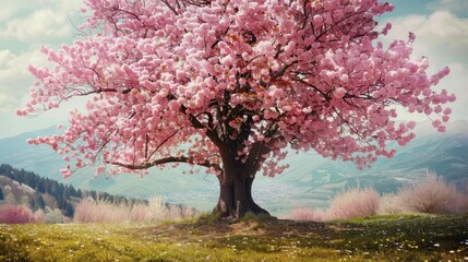 A cherry blossom tree in full bloom.