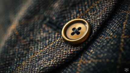A close-up of a button on a formal suit jacket, representing elegance and attention to detail in menswear.
