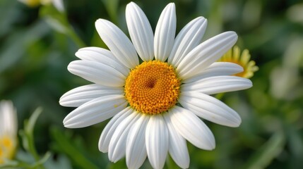 A close-up of a daisy with yellow center.