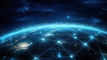 A digital rendering of a network architecture with a global reach, symbolizing the international infrastructure of network technology.