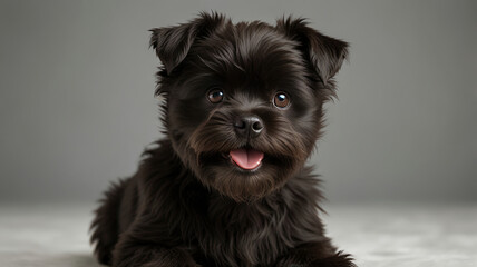Studio portrait shot of a cute affenpinscher puppy lying down