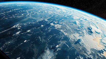 A close-up of the Earth surface as seen from an astronaut perspective, with the curvature of the planet visible.