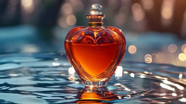 heart shape ornate glass container bottle with red love elixir