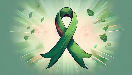 World Mental Health Day with Green Ribbon in anime style