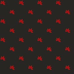 Pattern with red maple leaves with dark background 