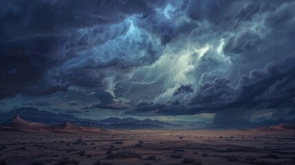 Naklejka premium large electrical storm in a desert