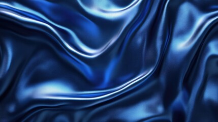 Fototapeta premium Dark blue soft satin fabric waves background design. Texture with smooth flowing patterns and light shiny effect