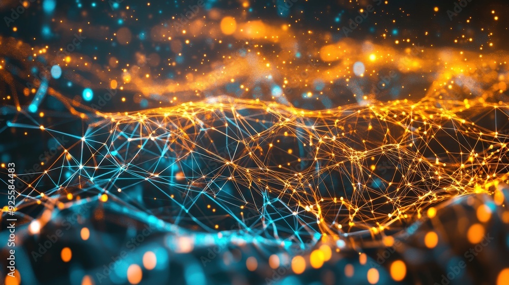 Poster abstract digital rendering of interconnected health data, symbolizing the integration of medical tec