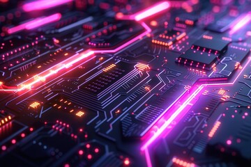 abstract futuristic ultraviolet background with cyber screen and glowing neon lights