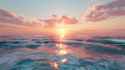 Serene Ocean Sunset with Calm Waves and Pink Sky