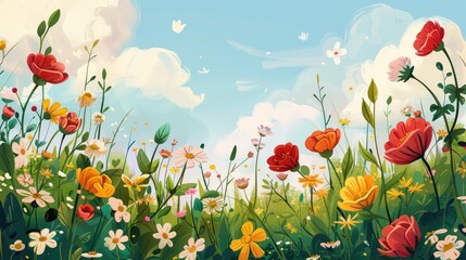 Fototapeta premium Spring Meadow with a Colorful Bouquet of Flowers