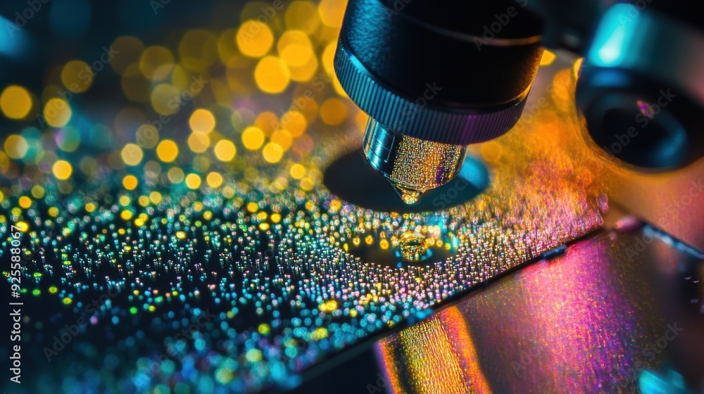 Poster close-up of nanomaterials under a microscope, showcasing their unique structures and potential appli