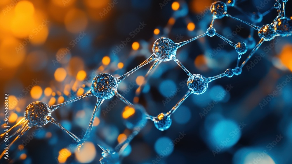 Poster close-up of nanomaterials under a microscope, showcasing their unique structures and potential appli