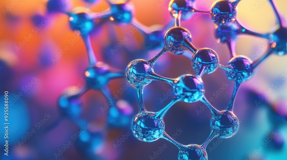 Poster close-up of nanomaterials under a microscope, showcasing their unique structures and potential appli