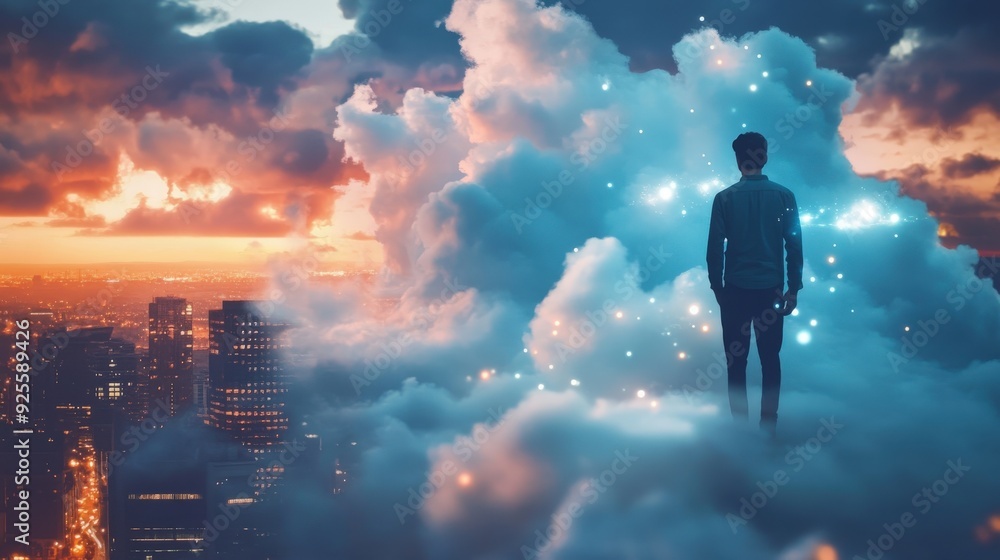 Poster create 20 prompts for stock photos related to cloud server with 100-250 characters and ending with