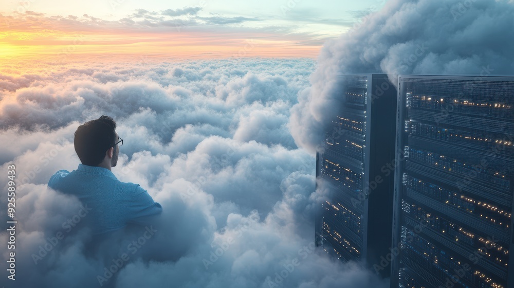 Poster create 20 prompts for stock photos related to cloud server with 100-250 characters and ending with