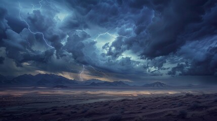 Fototapeta premium large electrical storm in a desert