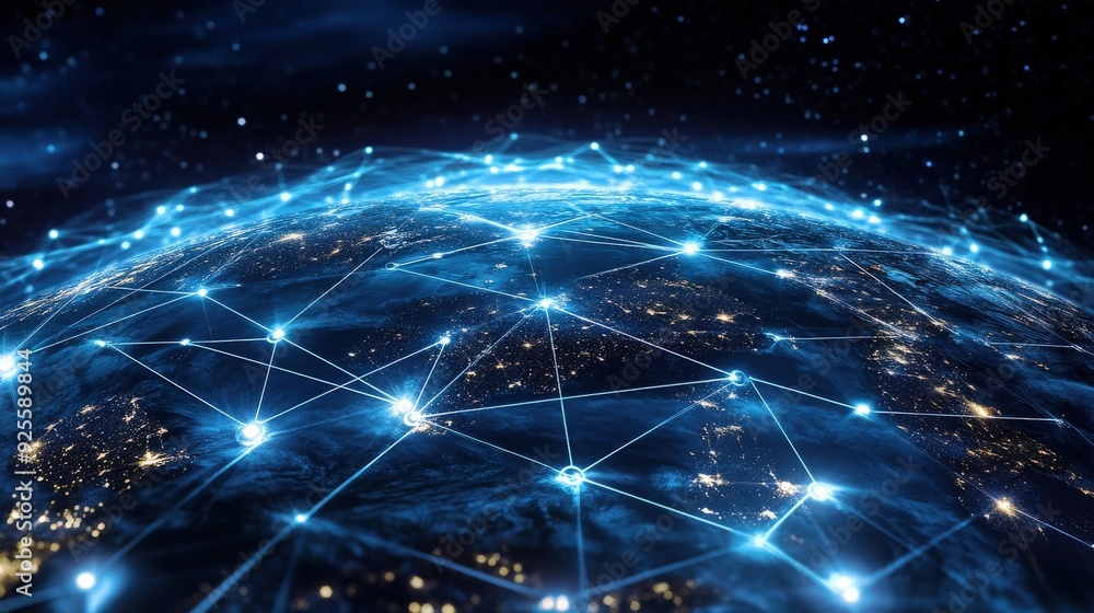 Poster digital rendering of network technology world