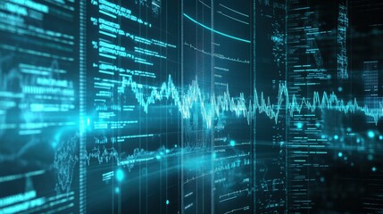 Obraz premium Digital waveforms and holographic displays, abstractly representing medical diagnostics and patient data analysis