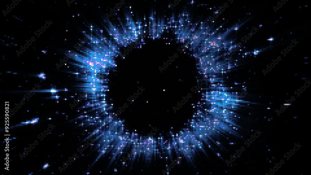 Poster luminous retro pixels forming a glowing ring with light rays. elegant glowing circle creates a magic