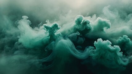 Green themed smoke with black background, different hues of green abstract background, mist fog illustration