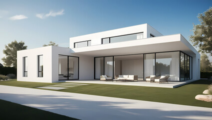 Designing a Serene Minimalist Villa with Modern Architecture, Large Windows, and Natural Lighting in Ultra-Realistic Detail Using Generative AI